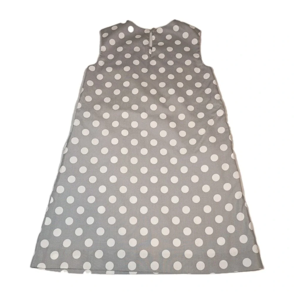 Kelly's Kids Polka Dot A-line Dress Girls 7/8 Grey Lined Pockets Sleeveless‎